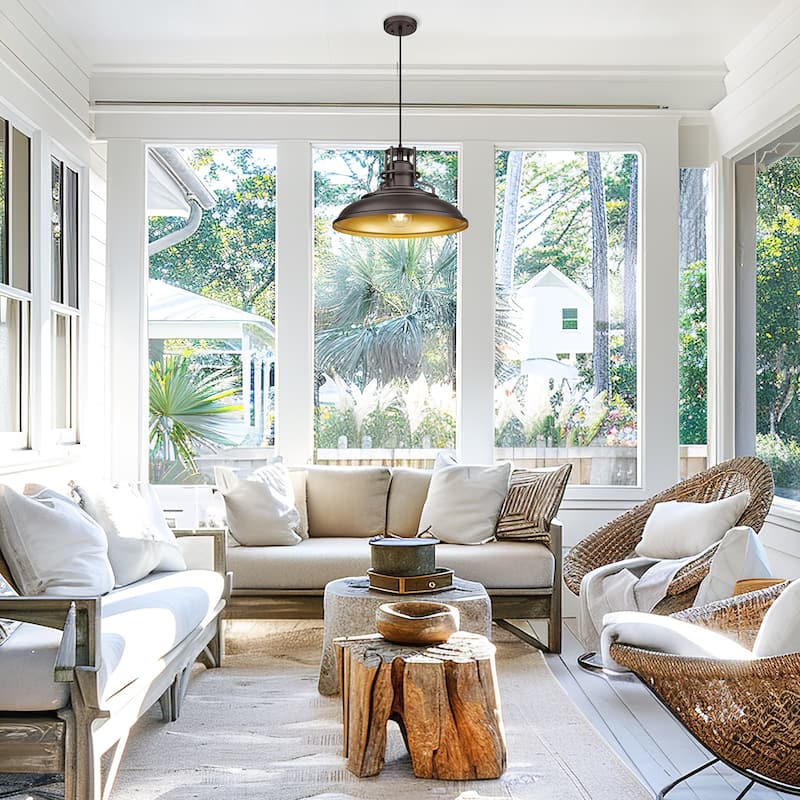 Farmhouse Vintage Barn Pendant Light Oil with Rubbed Bronze Finish