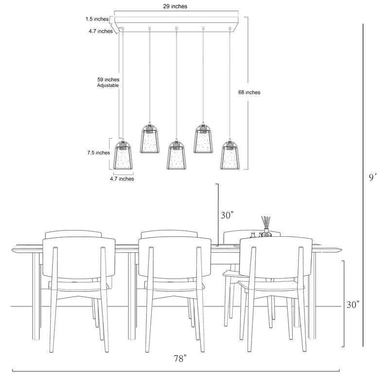 Farmsy Modern Farmhouse Linear Faux Wood Metal Chandelier Glass Adjustable Kitchen Island Pendant for Dining Room
