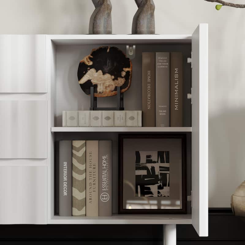 White Office & Home Storage Cabinet Organization,3 Drawers, 2 Doors, Thick-Panel Design