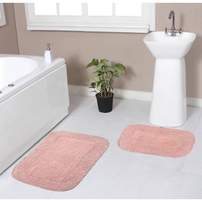 Radiant Collection Absorbent Cotton 2 Piece Set Machine Washable Bath Rug - Pink