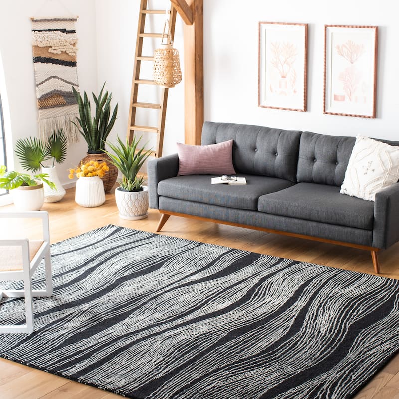 SAFAVIEH Handmade Metro Annarosa Modern Abstract Wool Rug - 9' x 12' - Black/Ivory - Rectangle