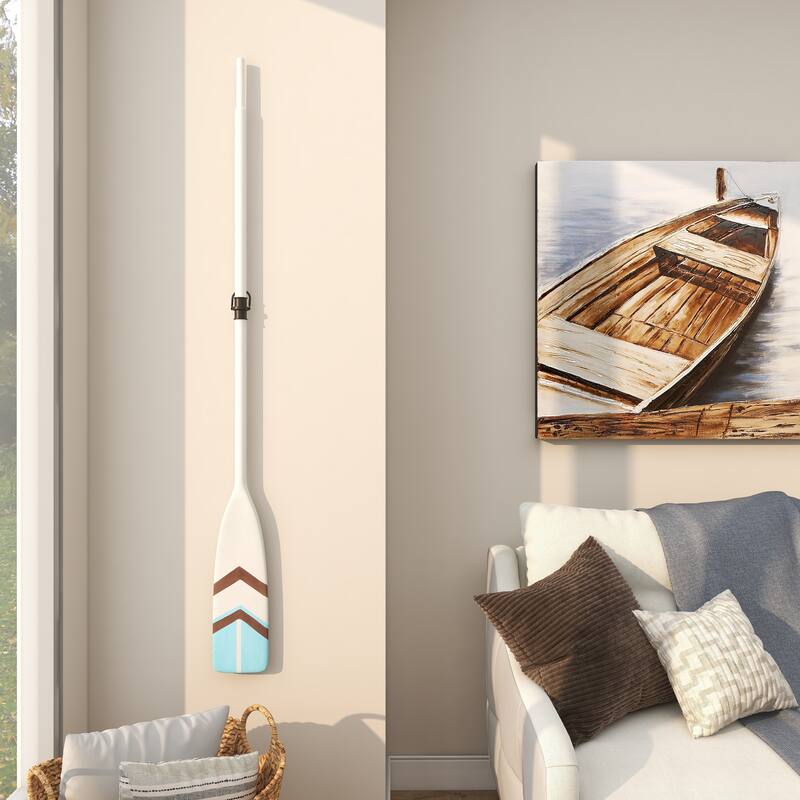 Wood Paddle Novelty Canoe Oar Home Wall Decor with Arrow and Stripe Patterns - Brown or White - Roche River Decor