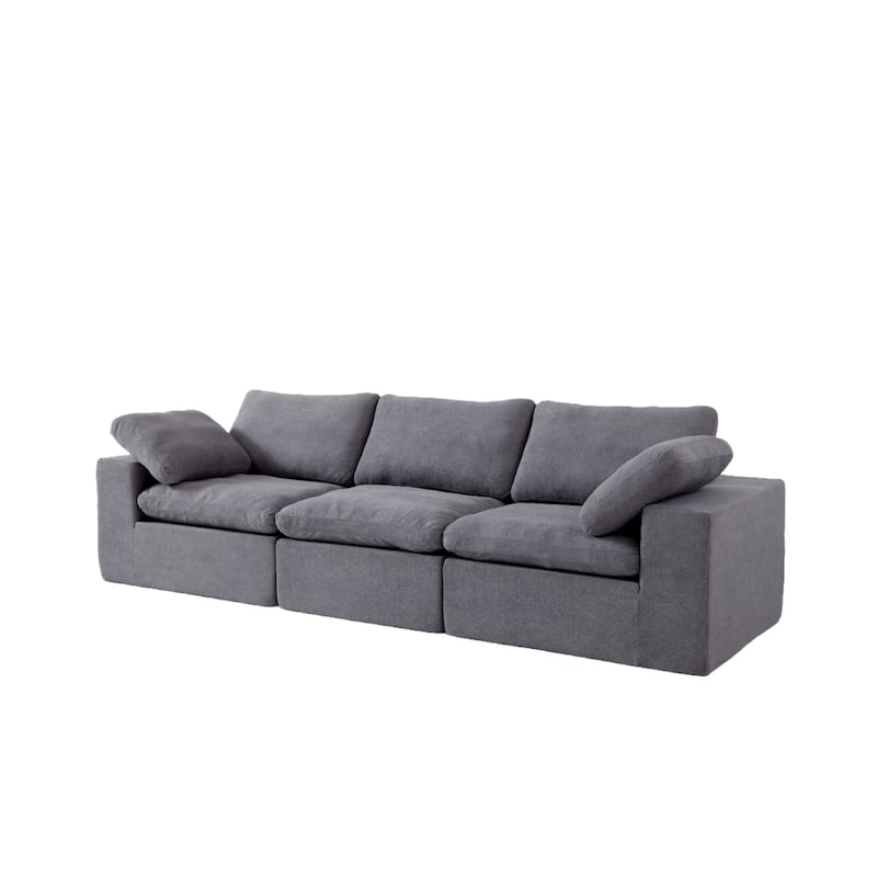 Chenille Upholstered 3 Seater Channel Sofa Deep Seat Modular Couch