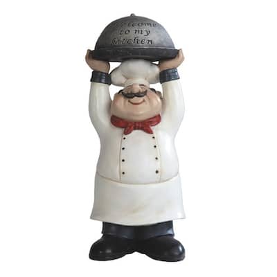 Q-Max 14"H Chef Holding "Welcome to My Kitchen" Tray Statue Dining Room Accessory Decoration Figurine