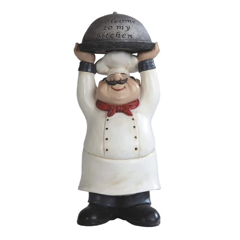 Q-Max 14"H Chef Holding "Welcome to My Kitchen" Tray Statue Dining Room Accessory Decoration Figurine