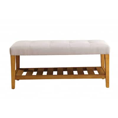 Entryway Bench with Upholstered Seat and Storage Shelves 40 Inch - 18" x 40" x 16"