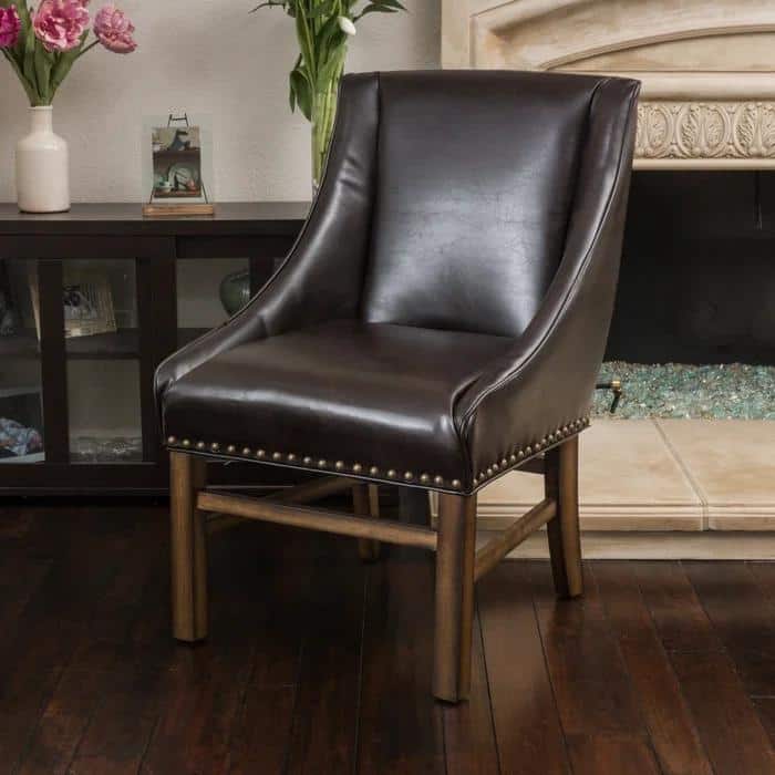 Roomfitters Upholstered Dining Armchair with Nailhead Trim and Curved Backrest, Elegant Accent Chair
