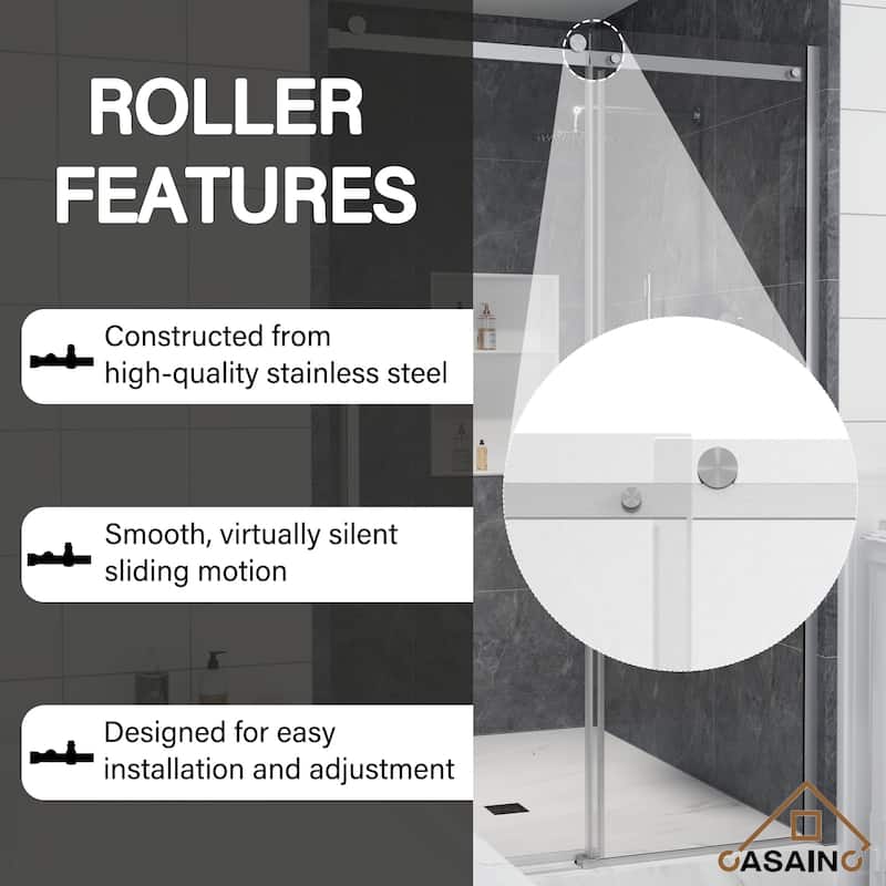 CASAINC 48"/60"W x 76" Sliding Frameless Shower Door with SGCC certification
