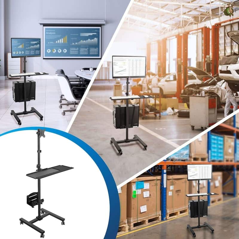 Mount-It! Rolling Computer Cart, Mobile Workstation with Tray Monitor Mount and CPU Holder, and Height Adjustable