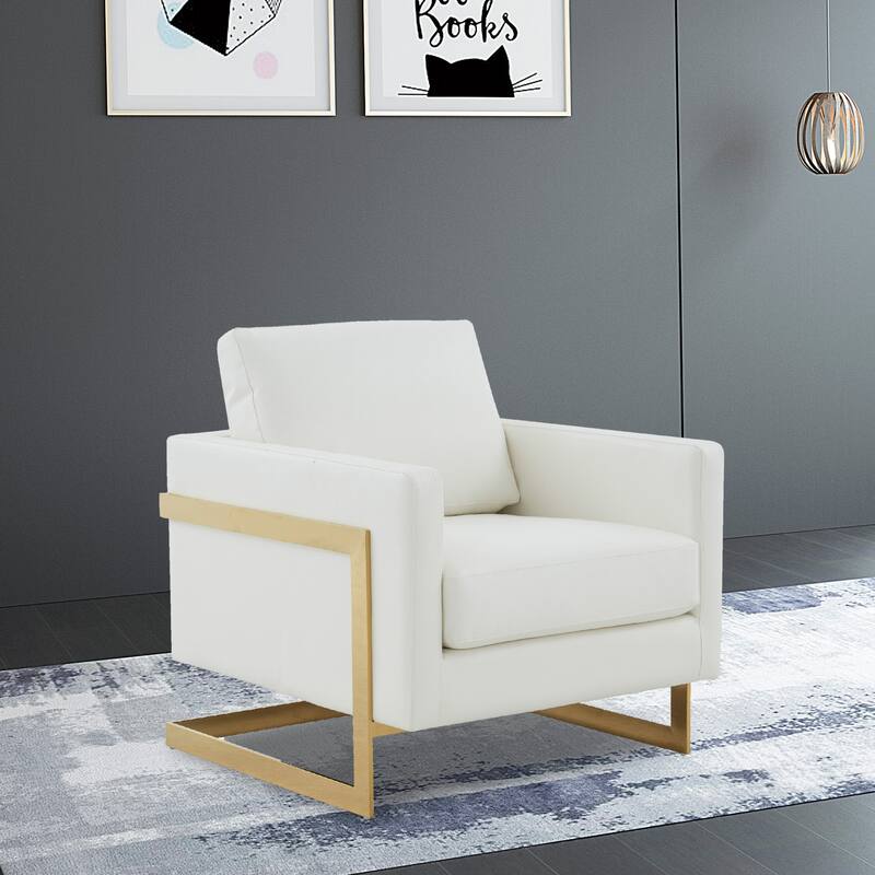Lincoln Leather Accent Chair With Gold Frame Modern Single Seater Sofa for Living Room and Bedroom - 34"