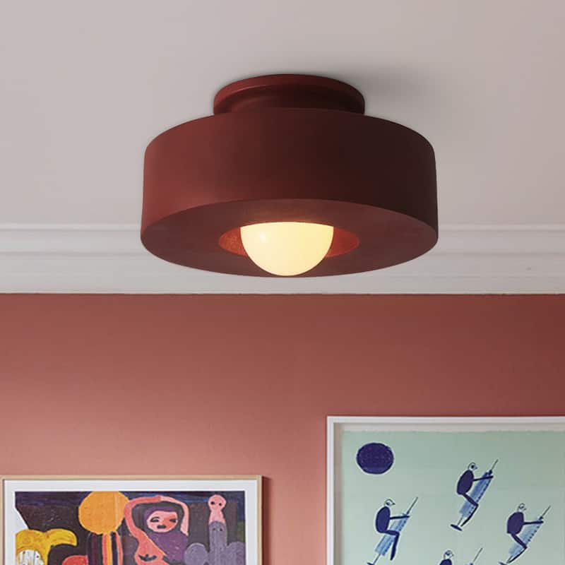 Shaker Resin Round Drum Single Semi Flush Mount Ceiling Light