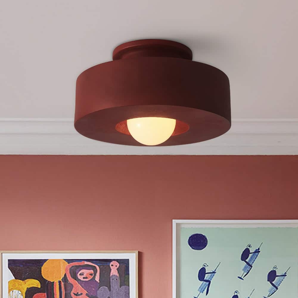 Shaker Resin Round Drum Single Semi Flush Mount Ceiling Light