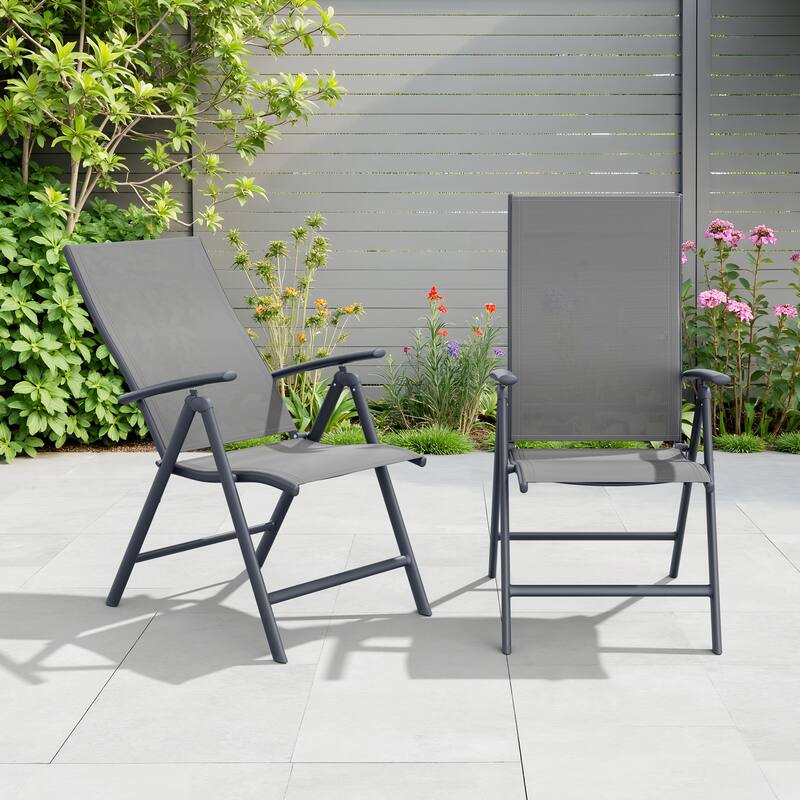 Outdoor Folding Patio Chair Set Adjustable Dining Chairs Set of 2/4/6 - Light Grey - 2PC
