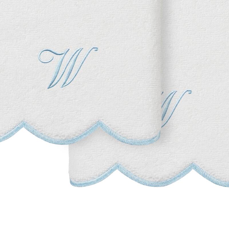 Authentic Hotel and Spa 100% Turkish Cotton Blue ADORNIA Scallop Personalized 2 Piece Hand Towel Set - 2 Hand Towels