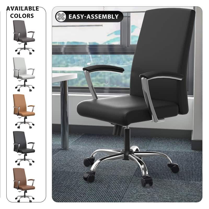 LeisureMod Evander Modern Faux Leather Office Chair with Aluminum Frame