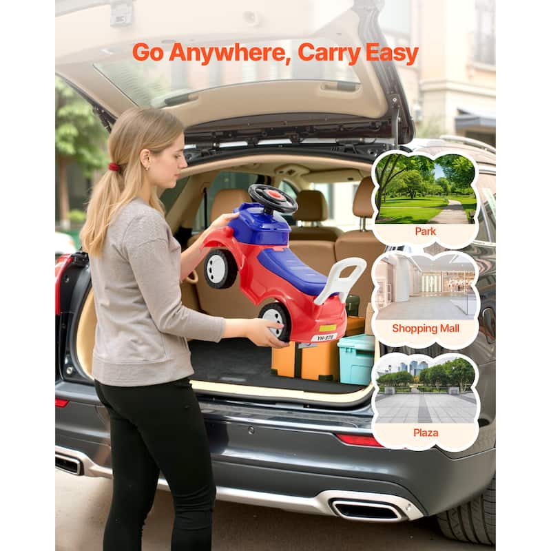 Toddler Ride On Push Car for Ages 19-36 Months, Red Foot-to-Floor Walker with Music & Storage