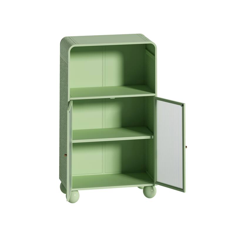 Floor Storage Cabinet with Glass Door and Shelves, Freestanding Display Cabinet