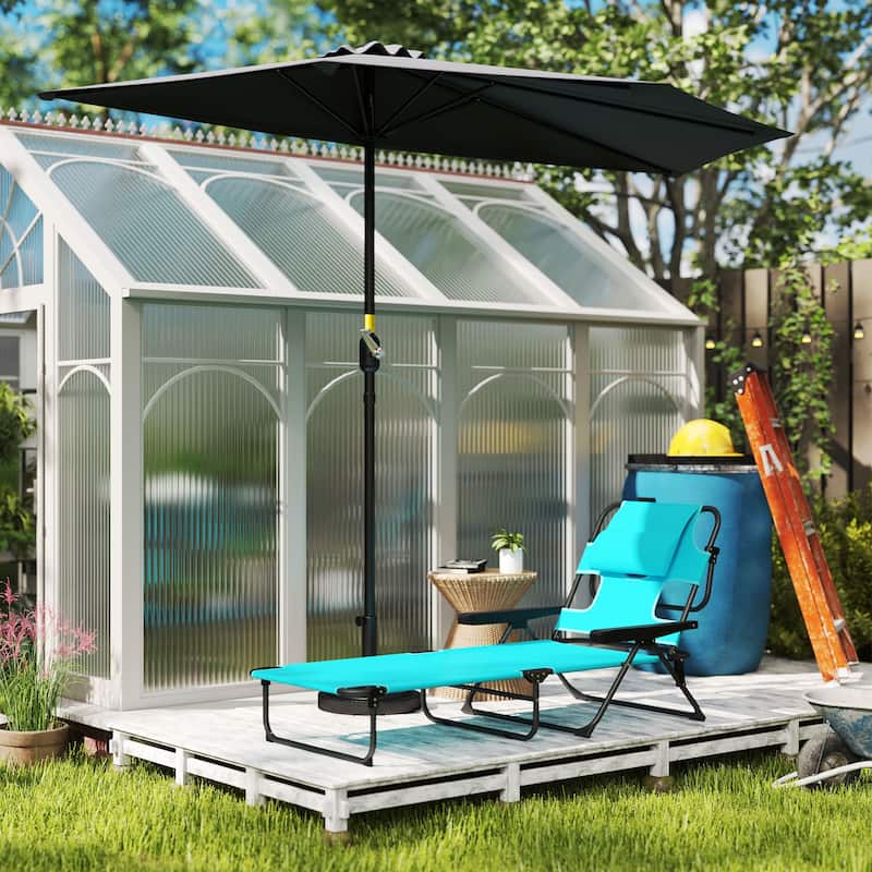 Outsunny Outdoor Chaise Lounge Chair with 4-level Reclining Back, Outdoor Tanning Chair with Reading Hole