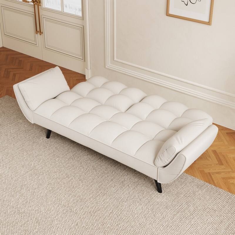 74" Velvet Upholstered Double Sofa Bed, Beige