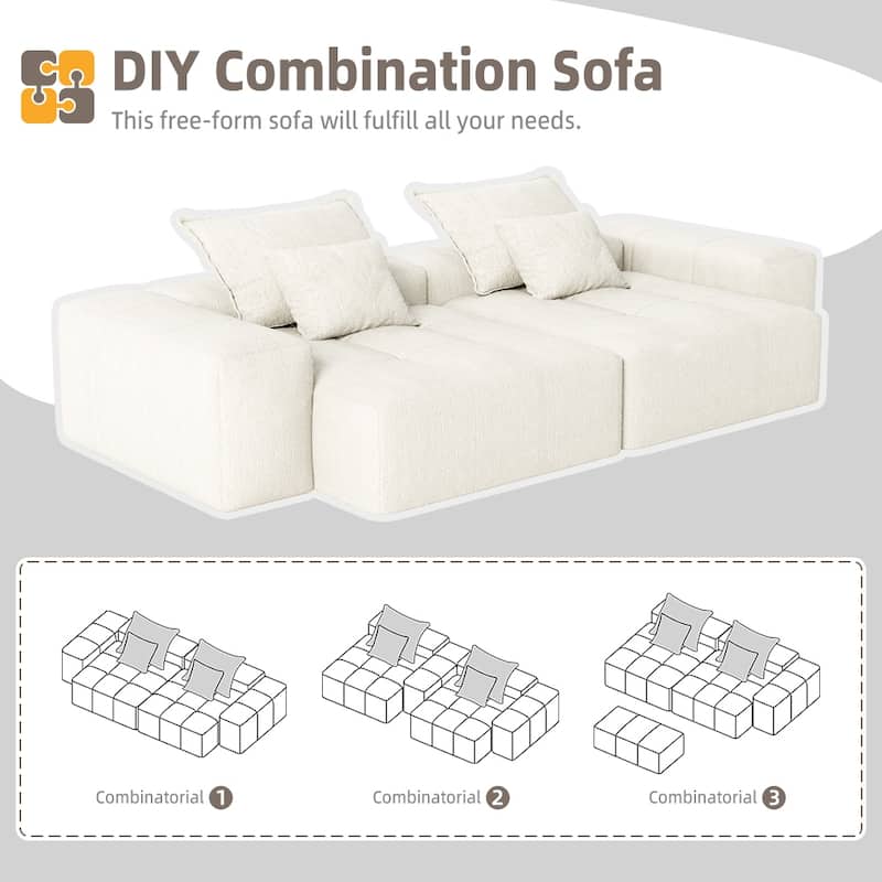 113.39" Chenille 4-Seater Modular Sofa, Sparkling Tufted and Non-Slip Base