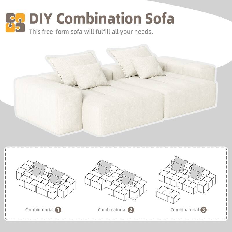 Modern Oversized Modular Sectional Sofa with 2 Chaise Lounge, 2 Armrests, 4 Pillows, No Assembly, Beige