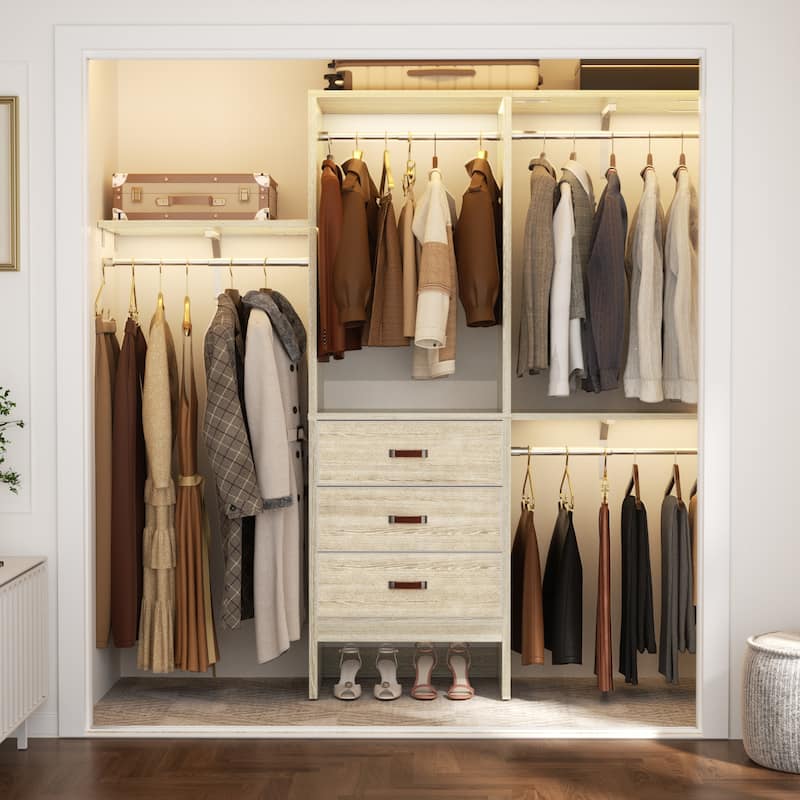 4FT Kid‘s Closet System with Fabric Drawers, DIY Closet Organizer with Adjustable Hanging Rods - Oak