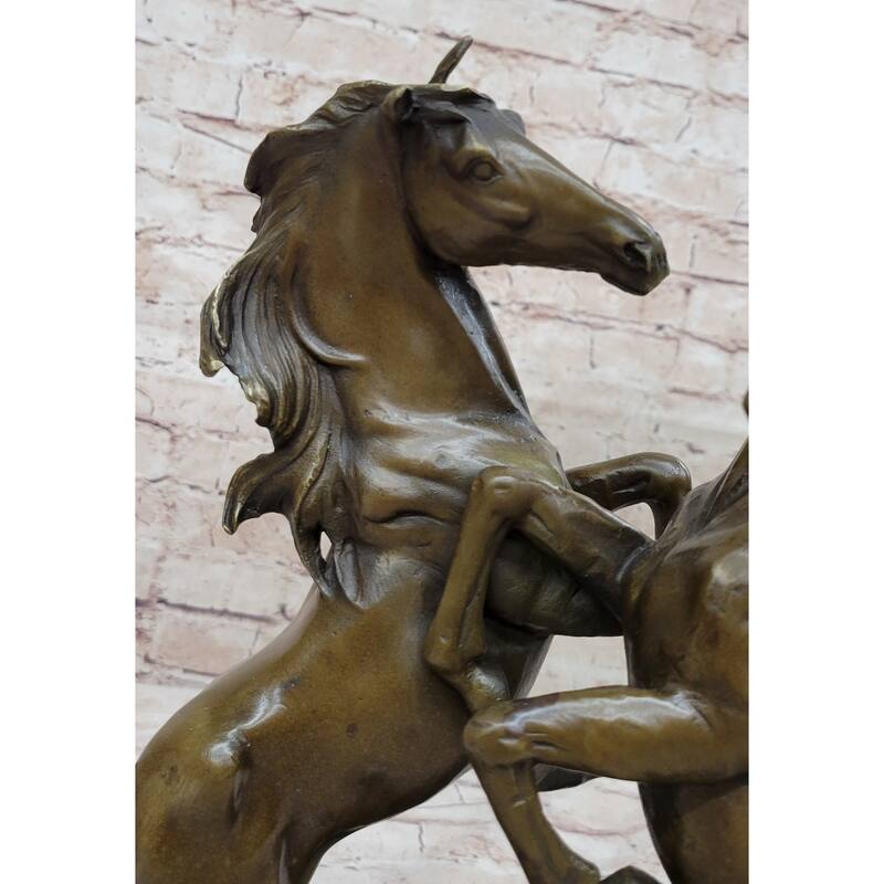 Dueling Stallion Imitative Horses Hot Cast Bronze Sculpture Statue Decor Original Art On Marble Base