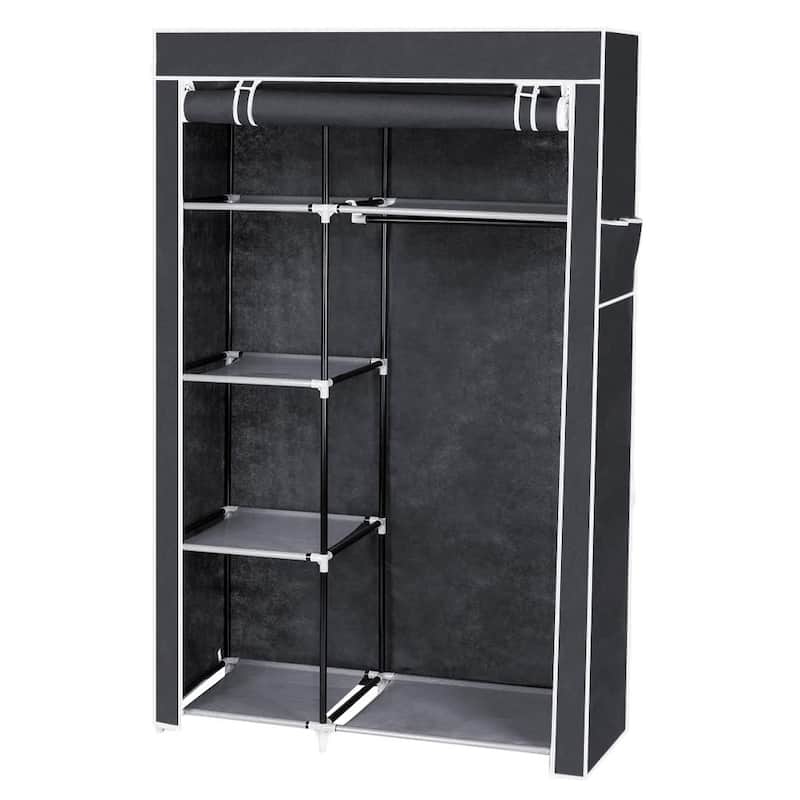 Portable Fabric Closet Storage Organizer Clothes with Cover Shelves
