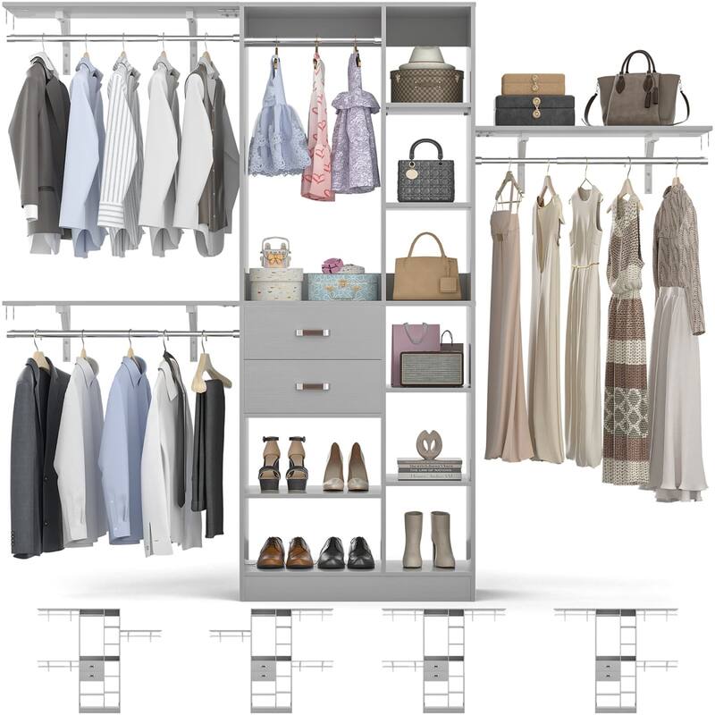 31.5'' to 96'' W Closet Organizer System with Drawers and Tower Shelves for Reach-in and Walk-in Closet