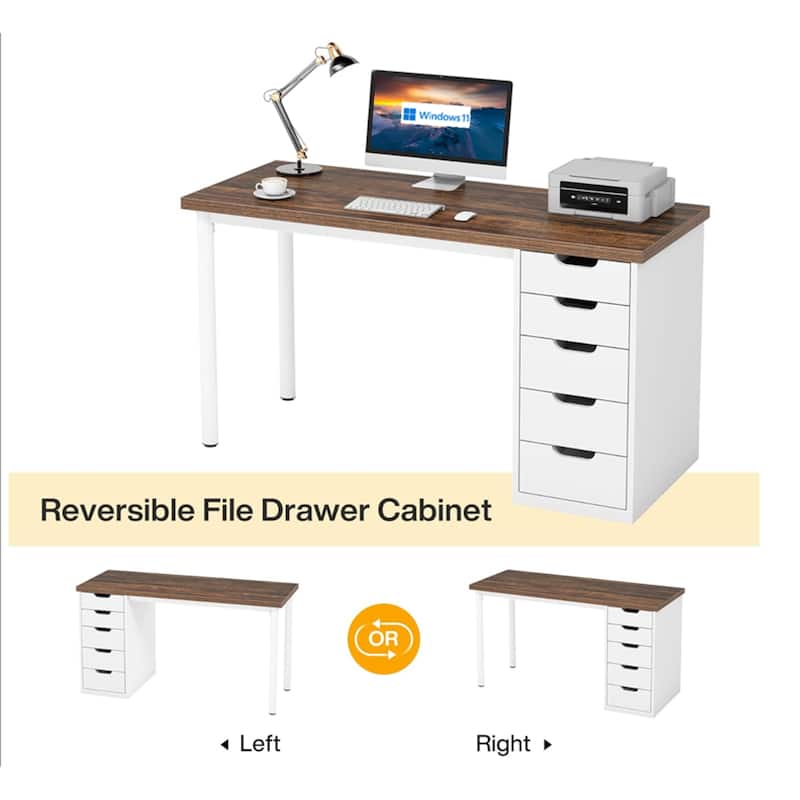 47" Rustic Brown Computer Desk with 5 Drawers