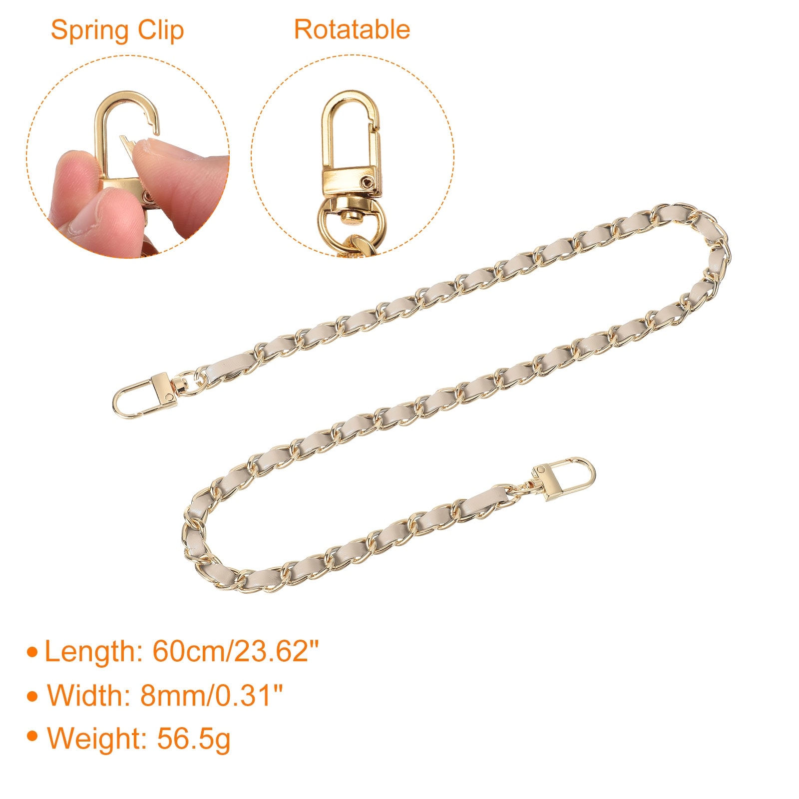 Purse Chain Straps, Leather Iron Flat Chain Strap with Buckles for Shoulder Bags Replacement Strap