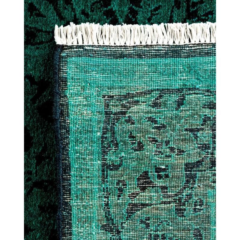 Overton Hand Knotted Wool Vintage Inspired Modern Contemporary Overdyed Green Runner Rug - 2' 7" x 19' 3"