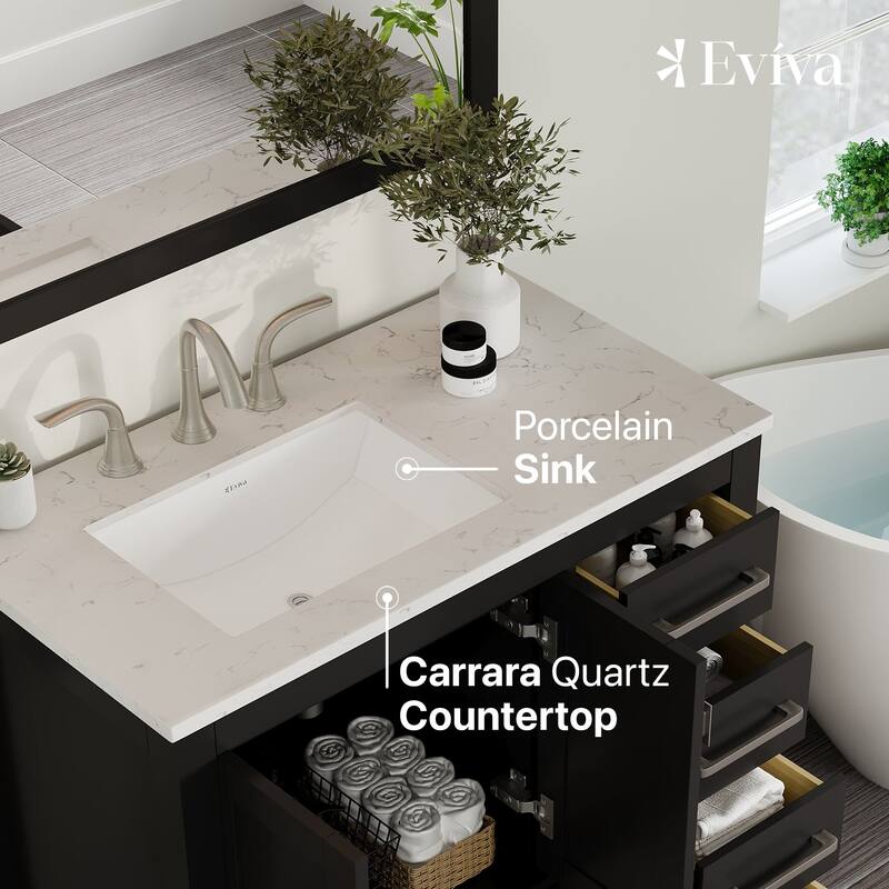Eviva Aberdeen 36"W Espresso Bath Vanity with WH Carrara Quartz Top