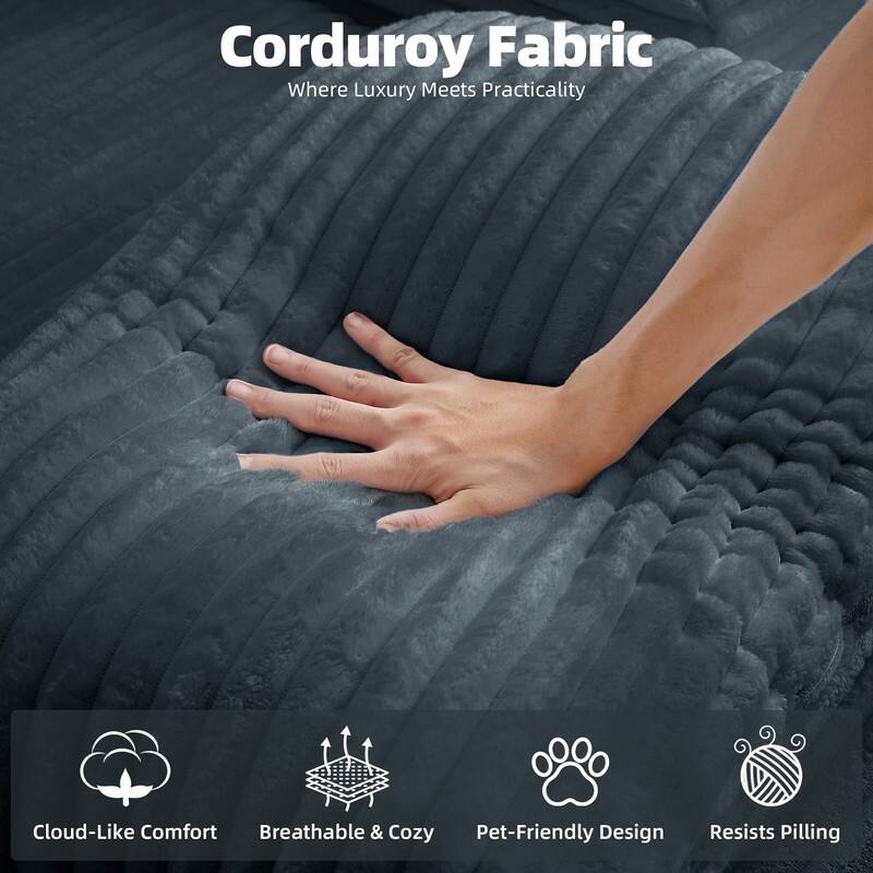 Rossetta L-Shaped Modular Cloud Corduroy Sectional Sofa with Deep Seat, Left Facing