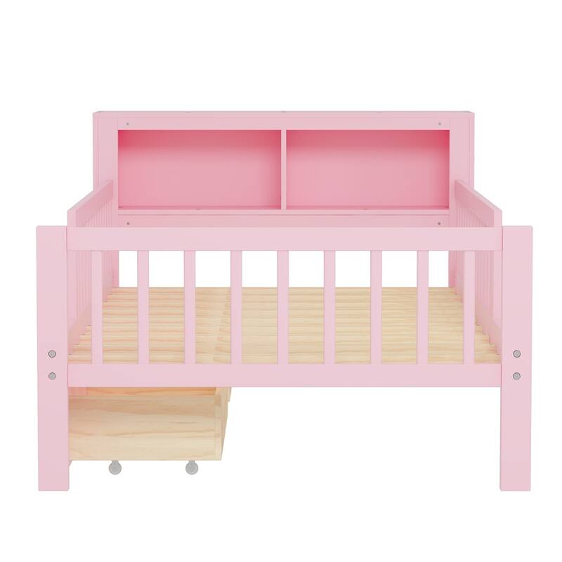 Twin Size Bed with Headboard Storage Rack