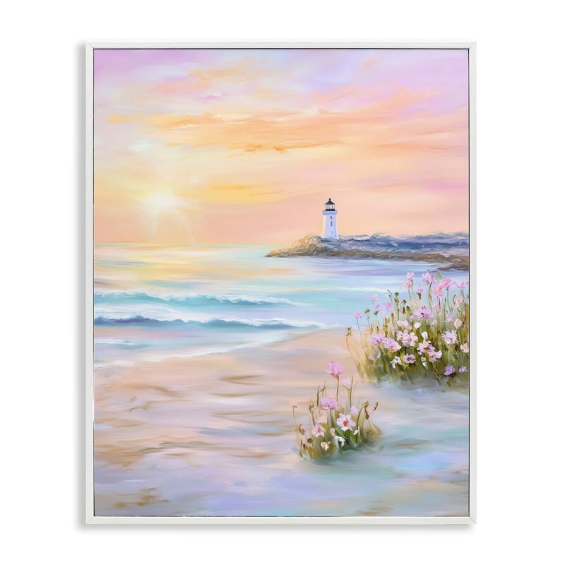 Stupell Warm Sunrise with Distant Lighthouse Framed Giclee Art Design By Arlington Prints - 11 x 14 - White