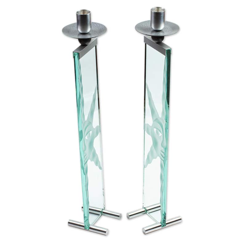Novica Handmade Mirror Suns Glass Candleholders (Pair)