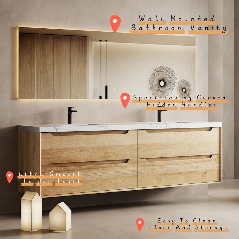 Prismis 60" 72" 84" Wall-Mount Premium Bathroom Vanity with Quartz Top