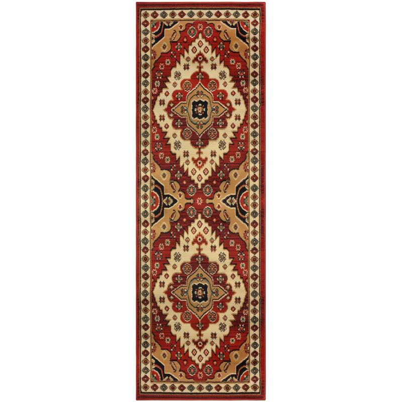 Aztec Bohemian Eclectic Style Indoor Small Area Rug by Superior - 2'7" X 8' - Red