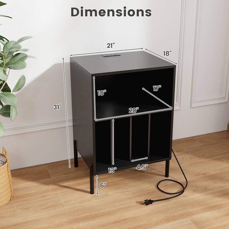 Gymax Record Player Stand w/ Charging Station 5 Storage Compartments