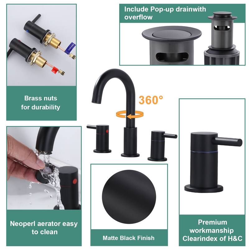 WOWOW 8 in. Widespread Double Handle Bathroom Faucet