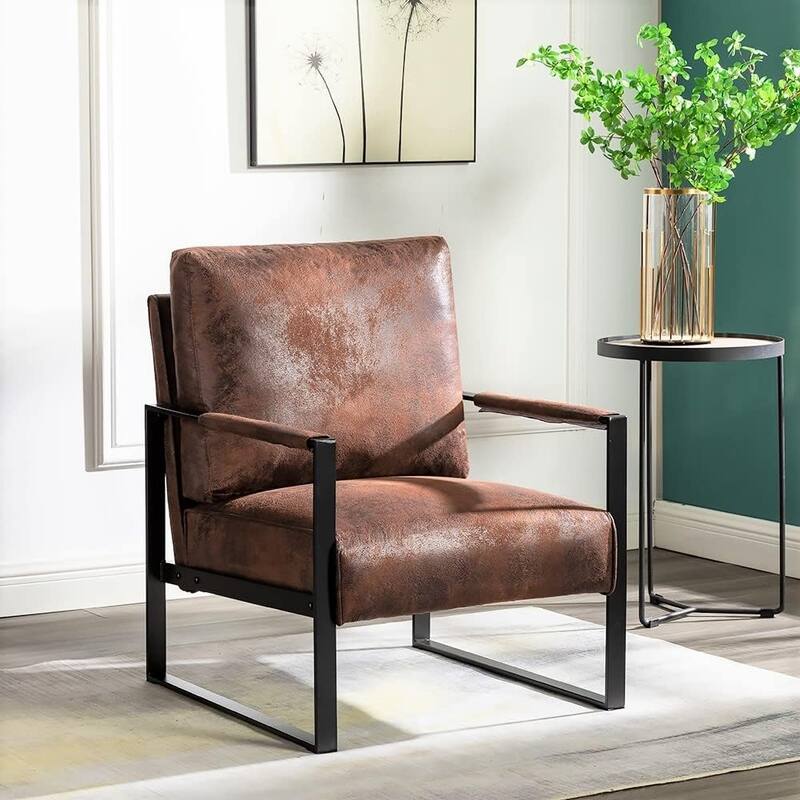 Hosam 25.4" PU/Microfiber Upholstery Metal Arms Chair