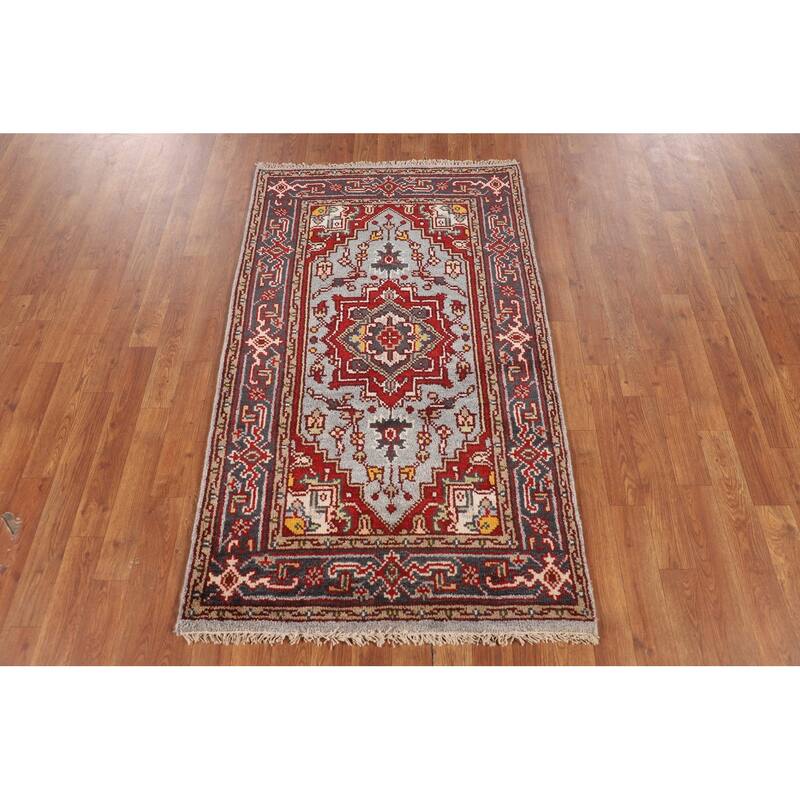 Geometric Heriz Serapi Indian Accent Rug Handmade Wool Carpet - 2'11" X 5'0"
