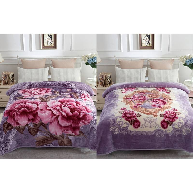 2 Ply Reversible Blanket Korean Style Mink Blanket - Light Purple Flower