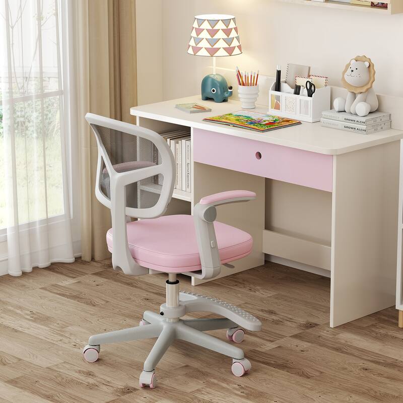 Height Adjustable Children Desk Chair with Swivel Base and Lumbar Support Smooth Wheels - 22.5" x 21.5" x 31.5"-36"