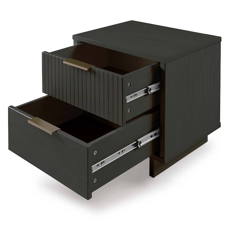 18-Inch Charcoal Gray Nightstand with 2 Drawers and Gold Steel Handles