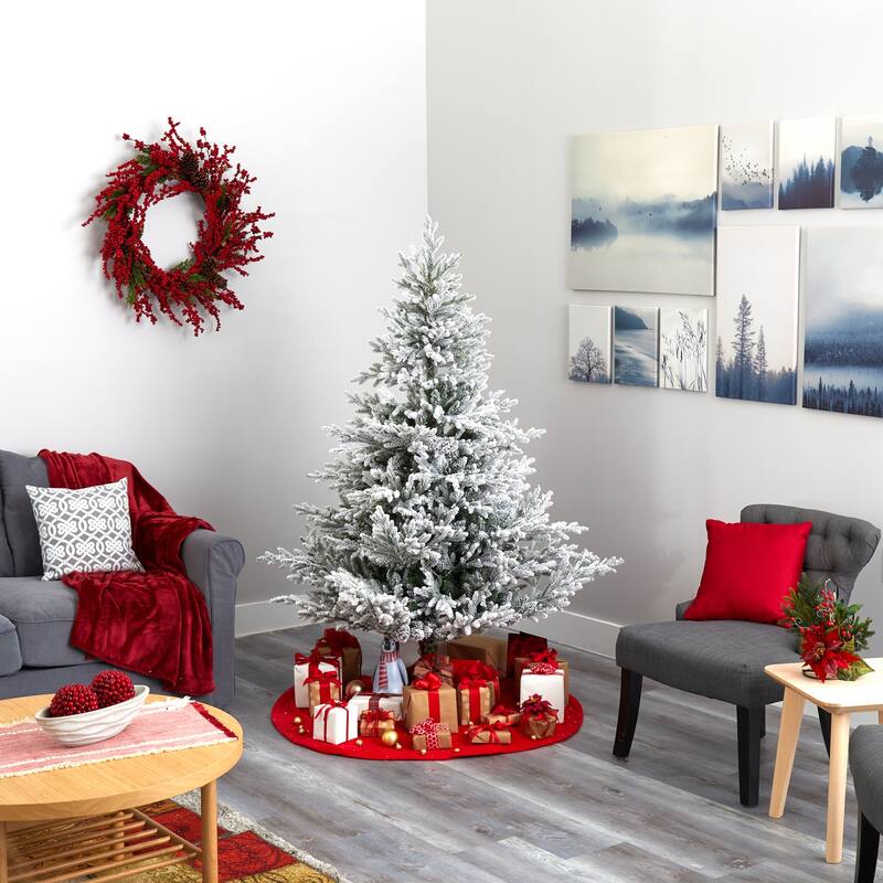6ft Flocked Christmas Tree with Warm White Lights - Holiday Decor, Artificial Fir Tree, Bendable Branches - 72
