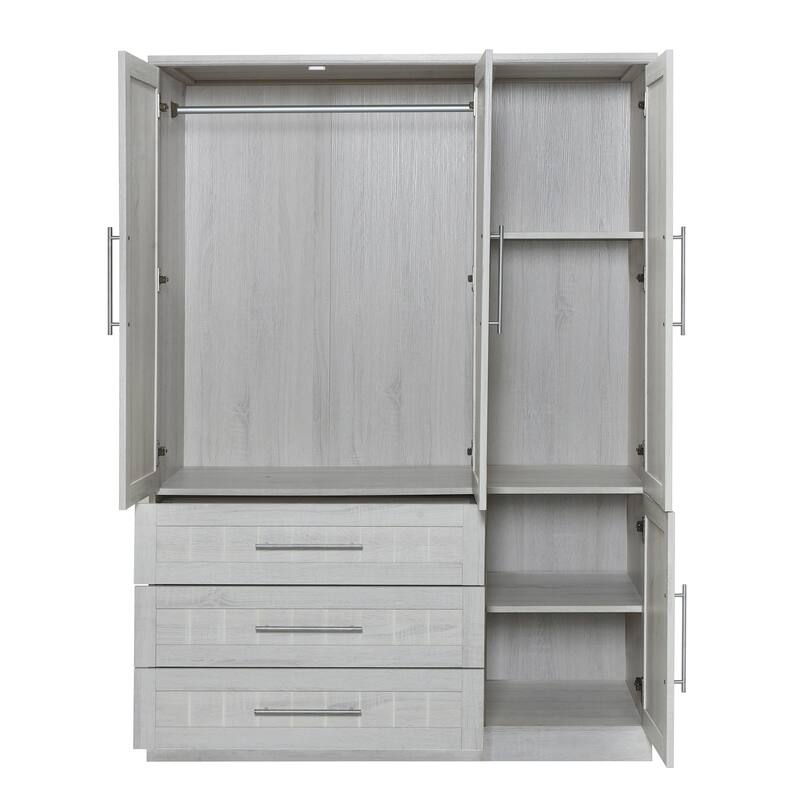 Four Door Wardrobe Armoire Closet with Three Drawers for Stylish and Convenient Storage Solutions