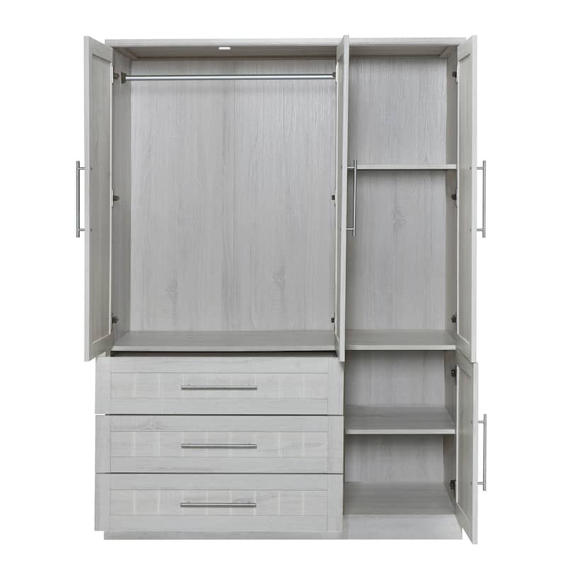 Roomfitters 4-Door Wardrobe Armoire Closet with Side Compartments and Decorative Panel Storage