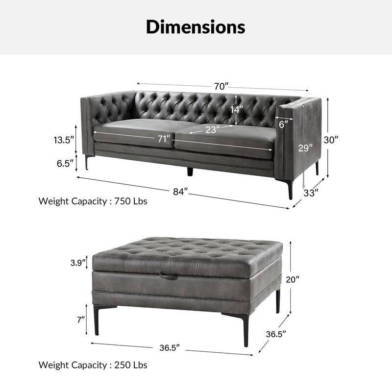 Ipiutak Modern 2 - Piece Upholstered Button-tufted Sectional with Storage Ottoman